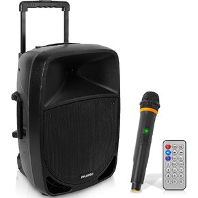Pyle 1200W Portable Bluetooth PA Speaker - 12’’ Subwoofer, LED Battery Indicator Lights W/Built-In Rechargeable Battery, MP3/USB/SD Card Reader, and UHF Wireless Microphone - Pyle PSBT125A in Saudi Arabia