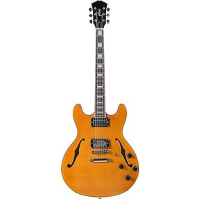 Monoprice 6 String Flamed Maple Hollow-Body Electric Guitar, With Gig Bag, Right, Gray - Indo Series in Saudi Arabia