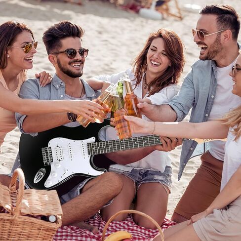 جيتار كهربائي سايها، 39 بوصة، جيتار كهربائي كامل الحجم، مجموعة أدوات التقاط HSS تتضمن مضخم صوت، وحقيبة، وموالف رقمي، وحزام، وخيط، وكابل، ولقطات (أسود) in Saudi Arabia