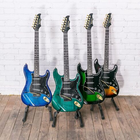 MUSTAR Electric Guitar Kit with 25W Amplifier, 39 Inch Full Size Solid Wood Electric Guitar Beginner Kits, Gig Bag, Digital Tuner, Capo, Strap, Cable, Picks, Birthday Holiday Gifts (Green, MEG-100) in Saudi Arabia