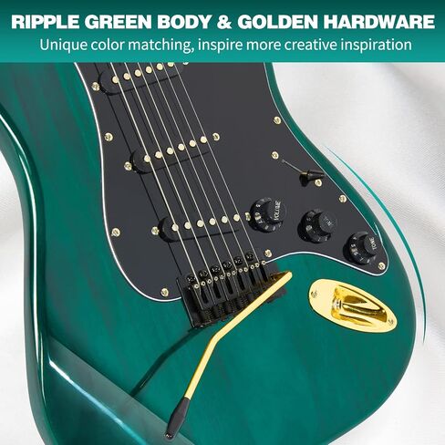 MUSTAR Electric Guitar Kit with 25W Amplifier, 39 Inch Full Size Solid Wood Electric Guitar Beginner Kits, Gig Bag, Digital Tuner, Capo, Strap, Cable, Picks, Birthday Holiday Gifts (Green, MEG-100) in Saudi Arabia