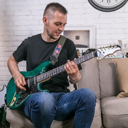 MUSTAR Electric Guitar Kit with 25W Amplifier, 39 Inch Full Size Solid Wood Electric Guitar Beginner Kits, Gig Bag, Digital Tuner, Capo, Strap, Cable, Picks, Birthday Holiday Gifts (Green, MEG-100) in Saudi Arabia