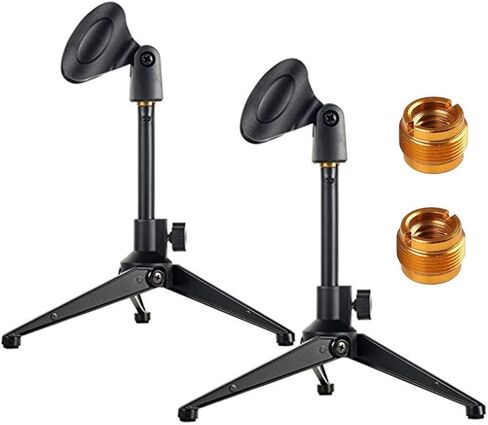 2-Pack Universal Adjustable Desk Microphone Stand Portable Foldable Tripod MIC Tabletop Stand with Small Plastic Microphone Clip Such as Sm57 Sm58 Sm86 Sm87 in Kuwait