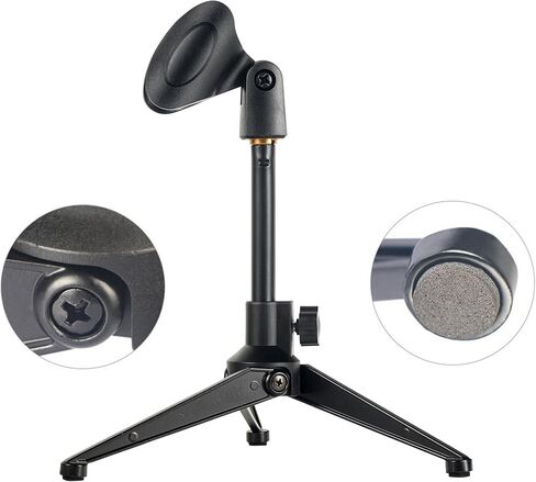 2-Pack Universal Adjustable Desk Microphone Stand Portable Foldable Tripod MIC Tabletop Stand with Small Plastic Microphone Clip Such as Sm57 Sm58 Sm86 Sm87 in Kuwait