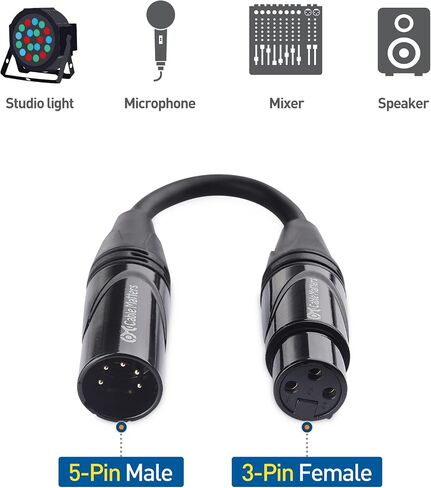 Cable Matters 2-Pack 5 Pin to 3 Pin DMX Lighting Cable 6 Inches (5-Pin Male to 3-Pin Female XLR Cable, 3 Pin to 5 Pin DMX Adapter Cable) in Black in Saudi Arabia