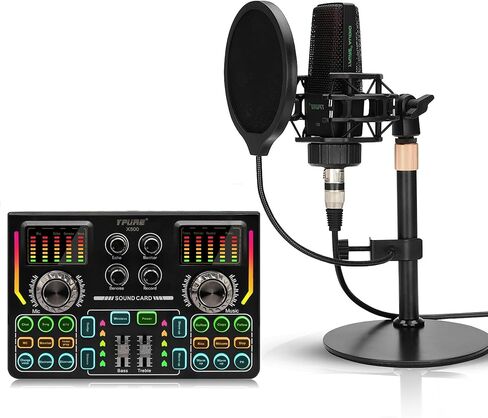 Podcast Equipment Bundle,Podcast Mixer with Sound Effects, LED Light Voice Changer Sound Card for Recording Studio- Podcast Starter Kit for Live Streaming Computer Vlog Living Broadcast in Kuwait
