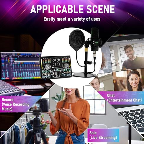 Podcast Equipment Bundle,Podcast Mixer with Sound Effects, LED Light Voice Changer Sound Card for Recording Studio- Podcast Starter Kit for Live Streaming Computer Vlog Living Broadcast in Kuwait
