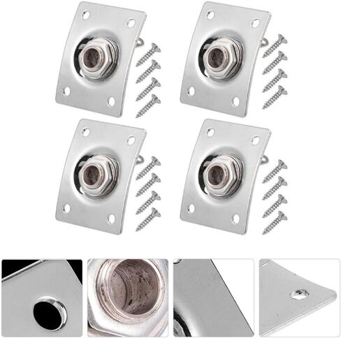 4 قطعة مقبس لوحة إخراج جيتار كهربائي مقبس من الفولاذ المقاوم للصدأ مربع جيتار جاك بيك اب مخرج مدخل جاك مقبس توصيل مع مسامير 6.35 مم فضي in Kuwait