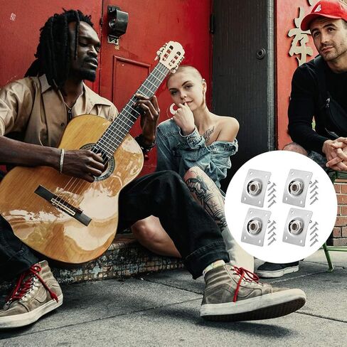 4 قطعة مقبس لوحة إخراج جيتار كهربائي مقبس من الفولاذ المقاوم للصدأ مربع جيتار جاك بيك اب مخرج مدخل جاك مقبس توصيل مع مسامير 6.35 مم فضي in Kuwait