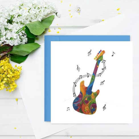 Happy Anniversary Card with Guitar and Music Note Shaped, Quilling Greeting Card, Unique Gift for Guitar Players for Birthday, Fathers Day, Friend Men Son Dad (Electric Guitar) in Saudi Arabia