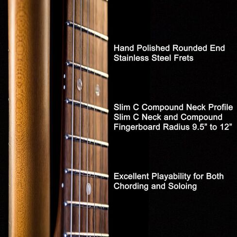 M MUSI Virgo Fusion Electric Guitar Coil Split Humbucker Pickup القيثارات الكهربائية ذات الجسم الصلب، نهاية مستديرة من الفولاذ المقاوم للصدأ، جسم الماهوجني، رقبة القيقب المحمص، لموسيقى الروك/البلوز/الجاز، VF in Kuwait