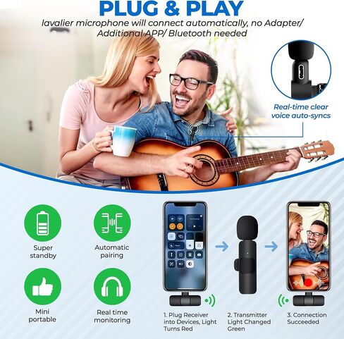 ميكروفون Lavalier لاسلكي احترافي لنظام Android - ميكروفون USB C Lavalier - ميكروفون لاسلكي صغير USB C للهاتف/الكمبيوتر المحمول، ميكروفون مشبك لتسجيل الفيديو، والمقابلات، واليوتيوب، والبث المباشر in Saudi Arabia