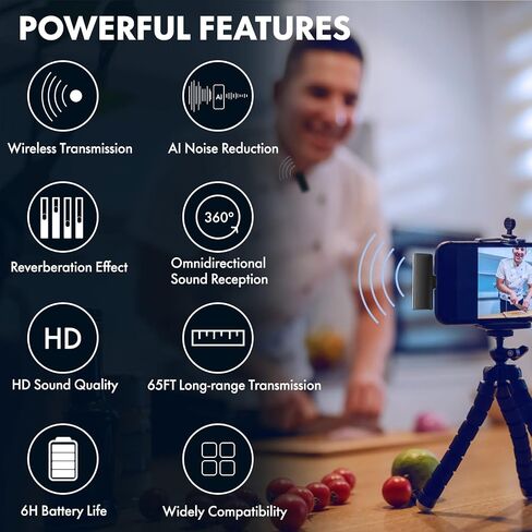 2 Pack Iphone Microphone for Video Recording, Wireless Lavalier Lapel Microphone with Charging Case, Professional Tiny Omnidirectional Cordless Plug-Play Mini Mic, Noise Reduction for interview in Saudi Arabia