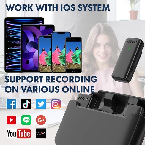 2 Pack Iphone Microphone for Video Recording, Wireless Lavalier Lapel Microphone with Charging Case, Professional Tiny Omnidirectional Cordless Plug-Play Mini Mic, Noise Reduction for interview in Saudi Arabia