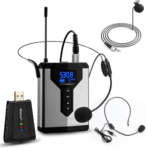 بيترون ميكروفون USB لاسلكي للكمبيوتر/اللابتوب/الكمبيوتر المكتبي، التوصيل والتشغيل، ميكروفون لافالير لاسلكي مع سماعة راس للتكبير والاجتماعات والبث الصوتي واليوتيوب والتسجيل عبر الانترنت in Kuwait