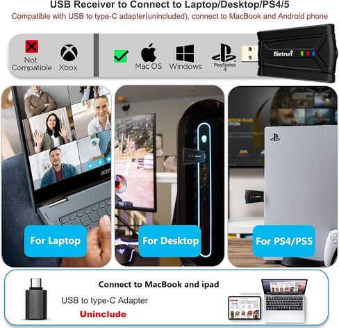 بيترون ميكروفون USB لاسلكي للكمبيوتر/اللابتوب/الكمبيوتر المكتبي، التوصيل والتشغيل، ميكروفون لافالير لاسلكي مع سماعة راس للتكبير والاجتماعات والبث الصوتي واليوتيوب والتسجيل عبر الانترنت in Kuwait