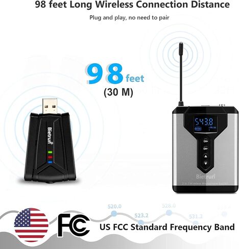 بيترون ميكروفون USB لاسلكي للكمبيوتر/اللابتوب/الكمبيوتر المكتبي، التوصيل والتشغيل، ميكروفون لافالير لاسلكي مع سماعة راس للتكبير والاجتماعات والبث الصوتي واليوتيوب والتسجيل عبر الانترنت in Kuwait