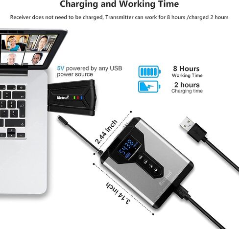 بيترون ميكروفون USB لاسلكي للكمبيوتر/اللابتوب/الكمبيوتر المكتبي، التوصيل والتشغيل، ميكروفون لافالير لاسلكي مع سماعة راس للتكبير والاجتماعات والبث الصوتي واليوتيوب والتسجيل عبر الانترنت in Kuwait