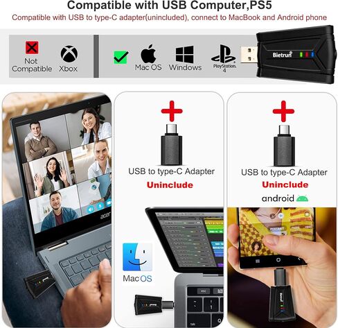 بيترون ميكروفون USB لاسلكي للكمبيوتر/اللابتوب/الكمبيوتر المكتبي، التوصيل والتشغيل، ميكروفون لافالير لاسلكي مع سماعة راس للتكبير والاجتماعات والبث الصوتي واليوتيوب والتسجيل عبر الانترنت in Kuwait