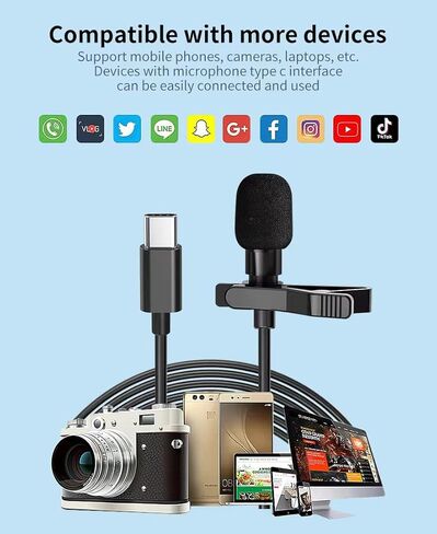 ميكروفون USB C من Lavalier طية صدر السترة سلكي، ميكروفون صغير متعدد الاتجاهات، مشبك مكثف، ميكروفون تسجيل، أنبوب يوتيوب، بث مباشر، مدونة فيديو، مزامنة تلقائية in Kuwait