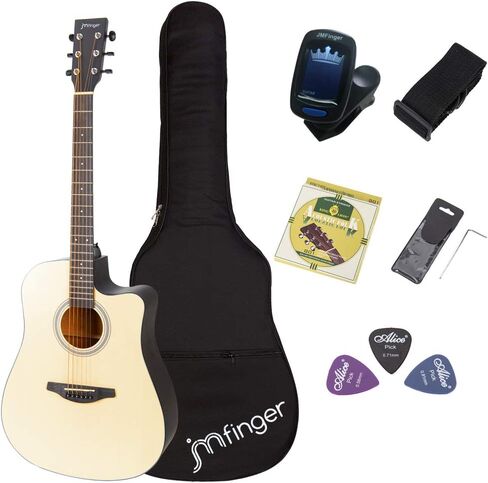 JMFinger Full Size 41 Inch Cutaway Acoustic Guitar for Beginners, Starter Guitar Kits with Bag, Tuner, Strap, Picks, Natural in Saudi Arabia