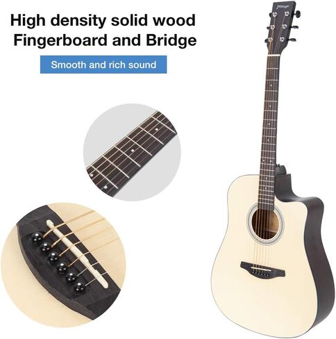 JMFinger Full Size 41 Inch Cutaway Acoustic Guitar for Beginners, Starter Guitar Kits with Bag, Tuner, Strap, Picks, Natural in Saudi Arabia