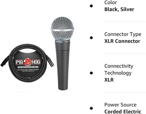 Shure SM58-LC Cardioid Dynamic Vocal Microphone with Pig Hog XLR Mic Cable 10 Ft in Saudi Arabia