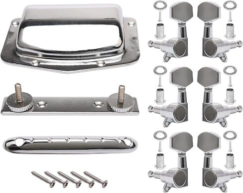 Guitar Adjustable Fixed Bridge Tailpiece with 3L3R Tuning Pegs Include Bridge Tailpiece Cover and Mounting Screws for Vintage Teisco Electric Guitar in Saudi Arabia