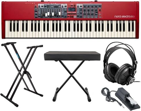 حزمة Nord Electro 6D 73 73-Note شبه مرجحة مع حامل لوحة مفاتيح قابل للتعديل، مقعد X مزدوج قابل للتعديل، دواسة مستدامة، وسماعات رأس مغلقة من الخلف (5 عناصر) in Kuwait