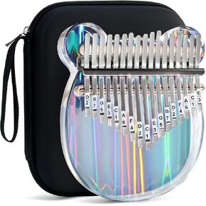 Beveetio Clear Kalimba Thumb Piano With Eva Protective Case, Transparent Crystal Kalimba 17 Key, Musical Instrument Gifts For Kids, Bear Shape Finger Piano, Acrylic Mbira
