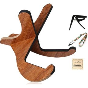 Ukulele Stand, Portable Ukulele Holder with Soft Edge, Wooden X-Frame Sturdy Instrument Stand with Strap, Capo and Strings for Ukulele and Violins in Kuwait
