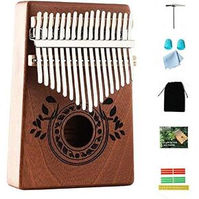 Kalimba Thumb Piano 17 Keys Instrument: Portable Mbira Finger Pianos Musical Gifts for Kids Adults Beginners - Mahogany Wood Handheld Piano with Tune Hammer, Music Book