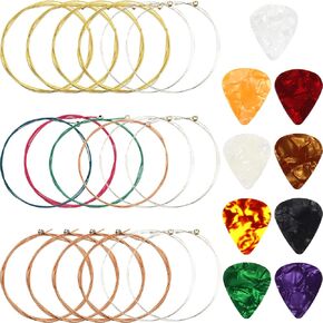 3 Sets Acoustic Guitar Strings Replacement Steel Guitar Strings (Gold, Brass, Multicolor) with 9 Pieces Celluloid Guitar Picks 3 Sizes for Electric Acoustic Guitar Beginners Performers in Kuwait