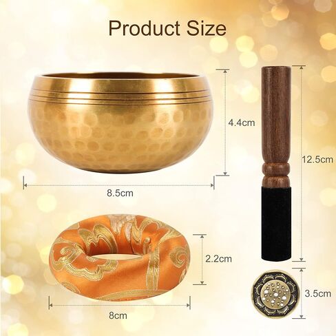 The7boX Tibetan Singing Bowl Set- 7 Chakra Crystal Stones Handcrafted For Meditation, Mindfulness, Yoga, Spiritual Healing And Stress Relief With Mallet And Cushion, Lotus Incense Holder in Kuwait