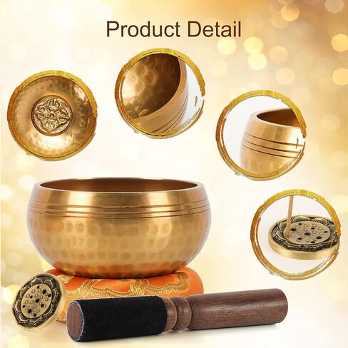The7boX Tibetan Singing Bowl Set- 7 Chakra Crystal Stones Handcrafted For Meditation, Mindfulness, Yoga, Spiritual Healing And Stress Relief With Mallet And Cushion, Lotus Incense Holder in Kuwait