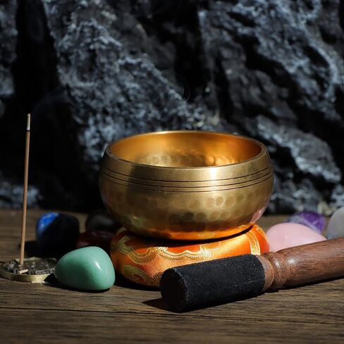 The7boX Tibetan Singing Bowl Set- 7 Chakra Crystal Stones Handcrafted For Meditation, Mindfulness, Yoga, Spiritual Healing And Stress Relief With Mallet And Cushion, Lotus Incense Holder in Kuwait
