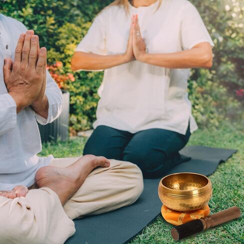 The7boX Tibetan Singing Bowl Set- 7 Chakra Crystal Stones Handcrafted For Meditation, Mindfulness, Yoga, Spiritual Healing And Stress Relief With Mallet And Cushion, Lotus Incense Holder in Kuwait