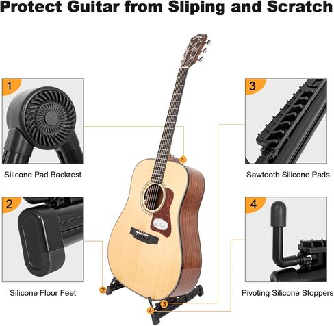 حامل جيتار، حامل أرضية جيتار Muscab المحمول مع سيليكون غير قابل للانزلاق، حامل جيتار إطاري للجيتار الصوتي/الكهربائي/الكلاسيكي والمزيد in Kuwait