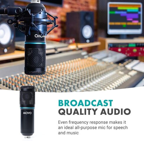 Movo Smartphone Podcast Recording Microphone Kit - 2 Pack Condenser Microphones, 2 Desktop Mic Stands, 2 Pop Filters, 2-Channel XLR Interface with Lightning Output - Compatible with iPhone, iPad, iOS in Saudi Arabia