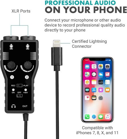 Movo Smartphone Podcast Recording Microphone Kit - 2 Pack Condenser Microphones, 2 Desktop Mic Stands, 2 Pop Filters, 2-Channel XLR Interface with Lightning Output - Compatible with iPhone, iPad, iOS in Saudi Arabia
