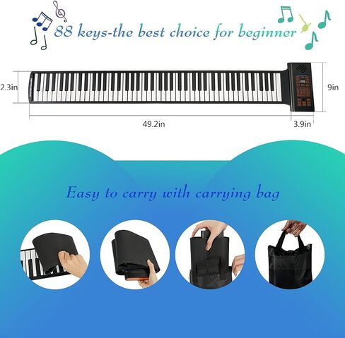 49 Keys Roll Up Piano with Carrying Bag, 8 Different Tones, Built-in Rechargeable Lithium Battery, Built-in 2W Speakers, Portable Piano, Travel Piano in Saudi Arabia