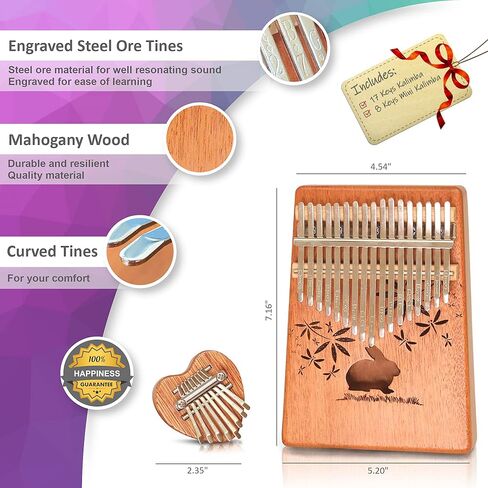 بيانو زوناز كاليمبا 17 مفتاحًا وميني كاليمبا 8 مفاتيح. يتضمن صندوق الهدايا 2 كاليمباس على شكل قلب أرنب لطيف. مجموعة كاملة من بيانو إصبع مبيرا in Kuwait