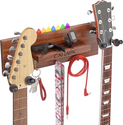 CAHAYA Guitar Wall Mount Hanger with Shelf and Pick Holder Rotatable Rubber Hooks Take 2 Guitars for Acoustic Electric Bass Violin Banjo Mandolin Ukulele CY0298 in Saudi Arabia