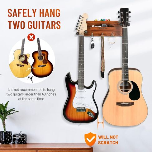 CAHAYA Guitar Wall Mount Hanger with Shelf and Pick Holder Rotatable Rubber Hooks Take 2 Guitars for Acoustic Electric Bass Violin Banjo Mandolin Ukulele CY0298 in Saudi Arabia