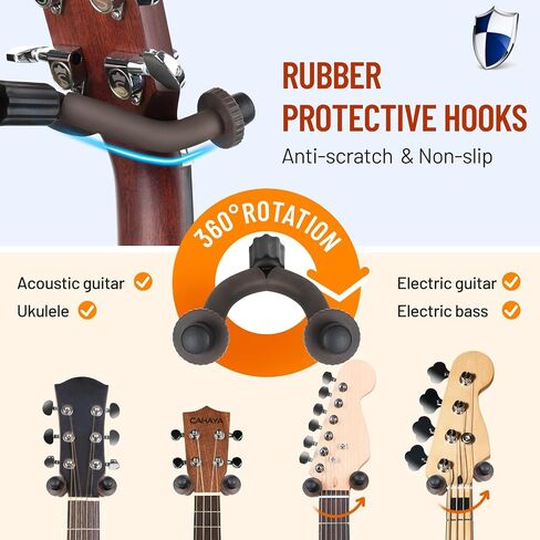 CAHAYA Guitar Wall Mount Hanger with Shelf and Pick Holder Rotatable Rubber Hooks Take 2 Guitars for Acoustic Electric Bass Violin Banjo Mandolin Ukulele CY0298 in Saudi Arabia