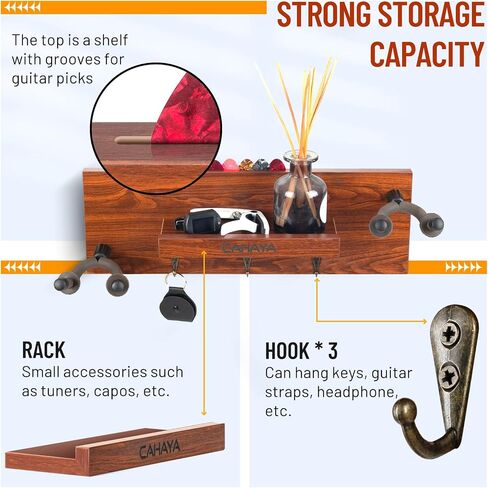CAHAYA Guitar Wall Mount Hanger with Shelf and Pick Holder Rotatable Rubber Hooks Take 2 Guitars for Acoustic Electric Bass Violin Banjo Mandolin Ukulele CY0298 in Saudi Arabia