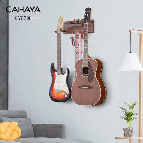 CAHAYA Guitar Wall Mount Hanger with Shelf and Pick Holder Rotatable Rubber Hooks Take 2 Guitars for Acoustic Electric Bass Violin Banjo Mandolin Ukulele CY0298 in Saudi Arabia