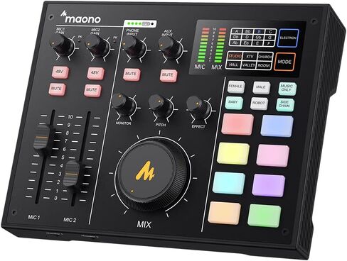 Audio Interface with DJ Mixer and Sound Card, Maonocaster Portable ALL-IN-ONE Podcast Production Studio with XLR Condenser Microphone for Guitar, Live Streaming, PC, Recording, and Gaming (AM100 K1) in Kuwait