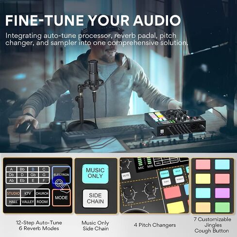 Audio Interface with DJ Mixer and Sound Card, Maonocaster Portable ALL-IN-ONE Podcast Production Studio with XLR Condenser Microphone for Guitar, Live Streaming, PC, Recording, and Gaming (AM100 K1) in Kuwait