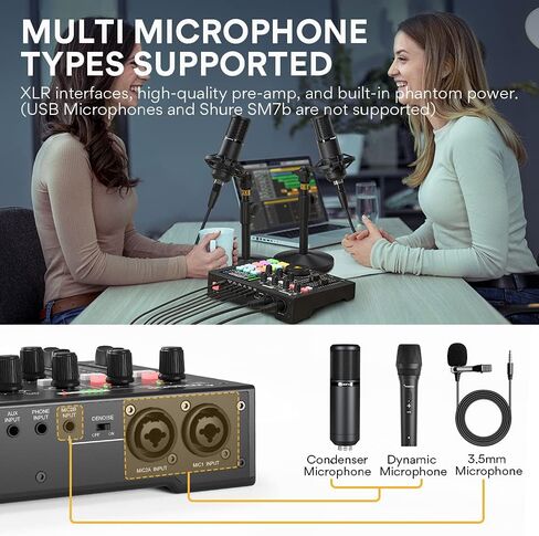 Audio Interface with DJ Mixer and Sound Card, Maonocaster Portable ALL-IN-ONE Podcast Production Studio with XLR Condenser Microphone for Guitar, Live Streaming, PC, Recording, and Gaming (AM100 K1) in Kuwait